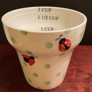 Pier 1 hand painted Stoneware lady bug 2 cup measuring cup/planter